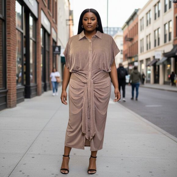 NINA PARKER Trendy Plus Size Tie-Front Ruched Shirtdress, NEW! Size 2X - Picture 9 of 9